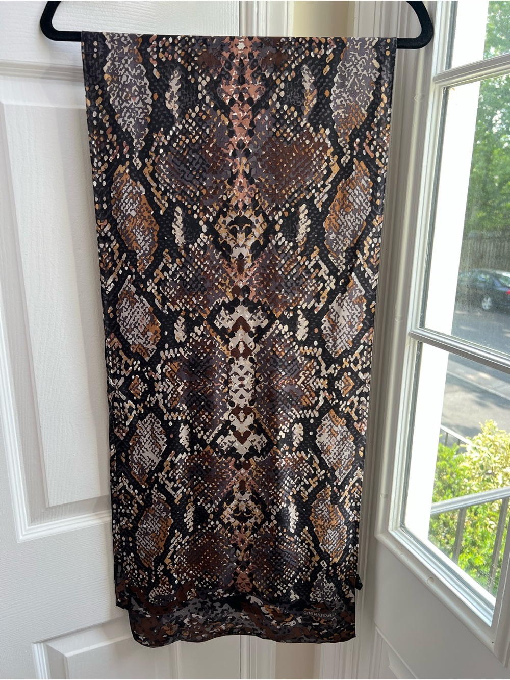 Cynthia Rowley 100% Silk Snake Print Scarf 66x14 Brown Black Animal Print